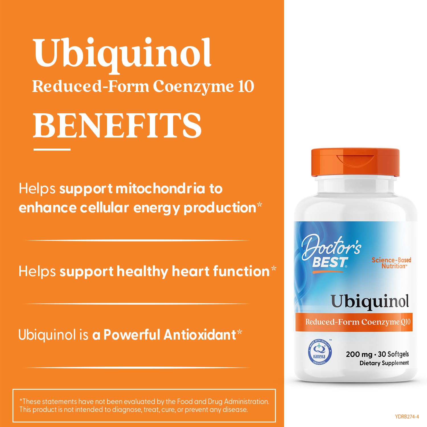 Doctors Best Ubiquinol, Reduced-Form Coenzyme Q1, 200 mg, Non-GMO, Gluten Free, Soy Free 30 Softgels