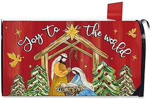 FBCOO Christmas Nativity Christian Mailbox Cover Magnetic Standard Size 20.5" x 18", Religious Xmas Jesus Joy to The World Decorative Post Letter Box Decor, Red Holiday Garden Yard Outdoor Decoration