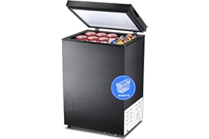 Kismile 3.2 Cubic Feet Chest Freezer, Small Deep Freezer for Home, Black | 2 Removable Basket, Adjustable Temperature, Free Standing Top open Door, Fits Kitchen/Office/Bar