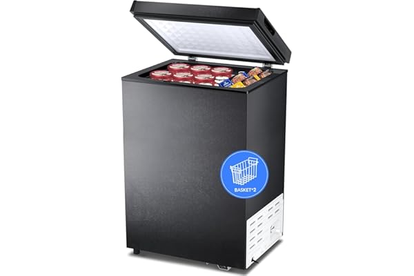 Kismile 3.2 Cubic Feet Chest Freezer with 2 Removable Basket Free Standing Top Open Door Compact Freezer with Adjustable Temperature for Home/Kitchen/Office/Bar