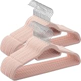 SONGMICS Velvet Hangers 50 Pack Non-Slip 0.6 cm Thick 360° Swivel Hooks Pink