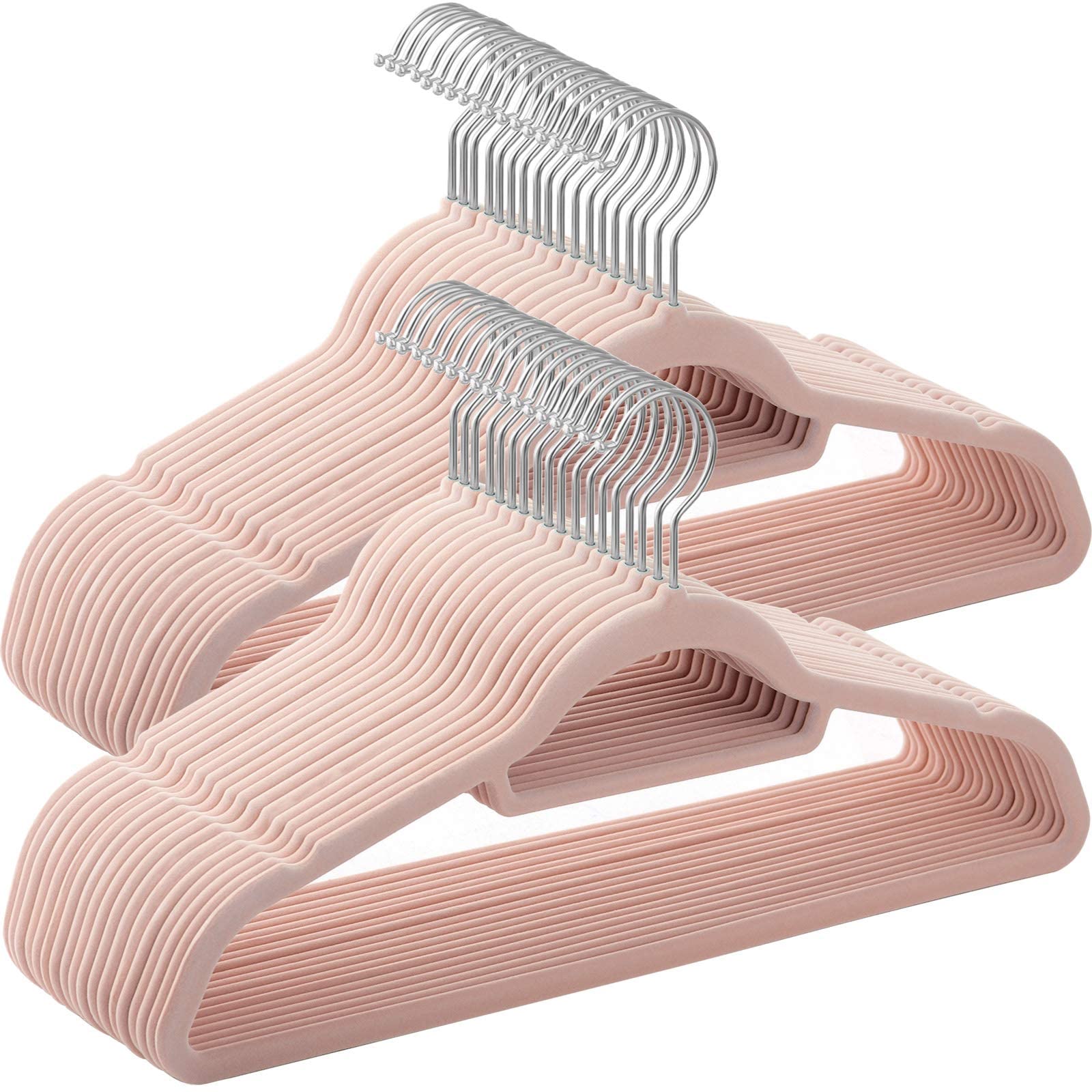 SONGMICS Velvet Hangers, 50 Pack, Non-Slip Clothes Hangers, 0.6 cm Thickness, Space Saving, 360° Swivel Hooks, 43.5 cm Long, for Coat, Jacket, Shirt, Dress, Trousers, Light Pink CRF50PK