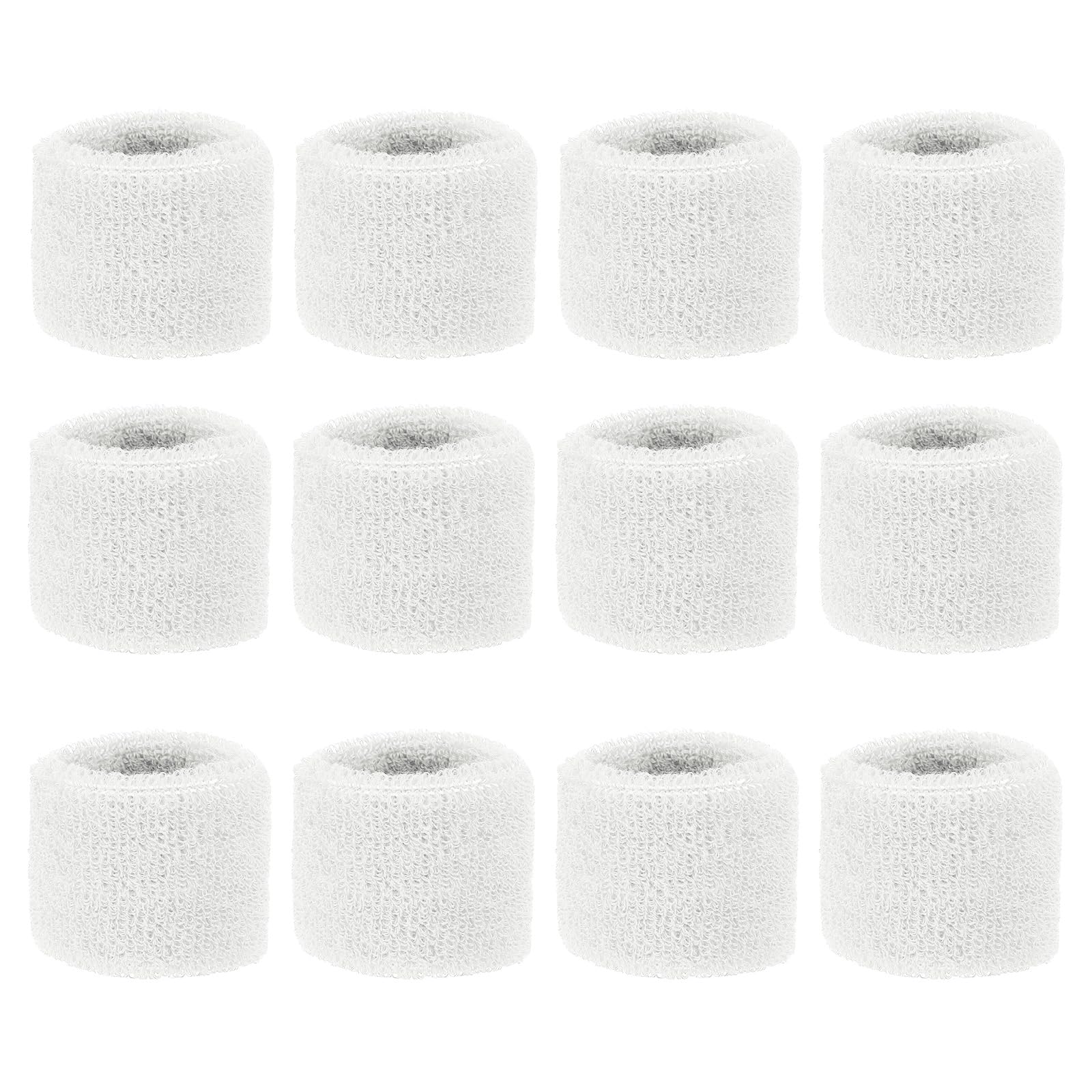 PATIKIL Sports Wristbands 8x5cm, 12 Pcs Wrist Sweatband Absorbent Cotton Terry Cloth Wrist Bands for Competitions Tennis Basketball Working Out Athletic Running, White