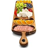 Reversible Acacia Wood Serving Platter with Handle – Premium Wooden Tray for Charcuterie, Crackers, Cheese, Fruit, Veggies, Appetizers & Snacks – Party Serving Tray & Travel Charcuterie Board