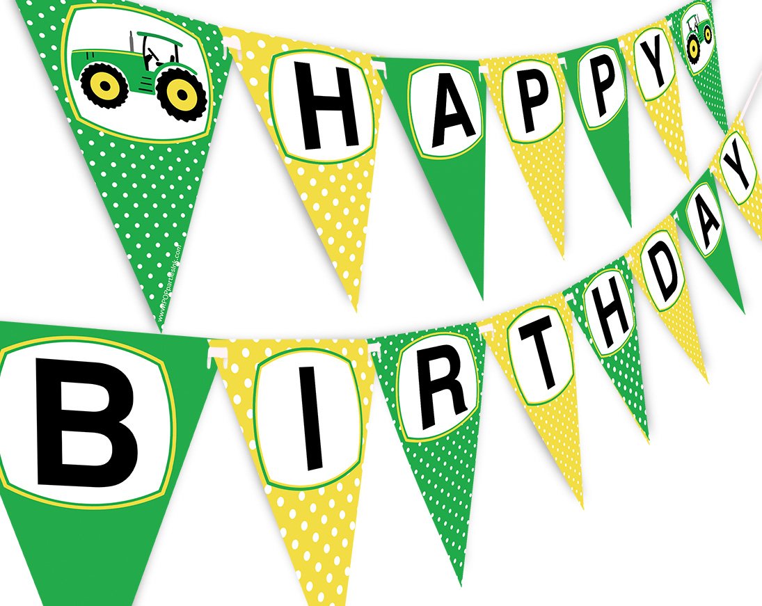 Green Tractor Happy Birthday Banner Pennant - Farm Banner - Tractor ...