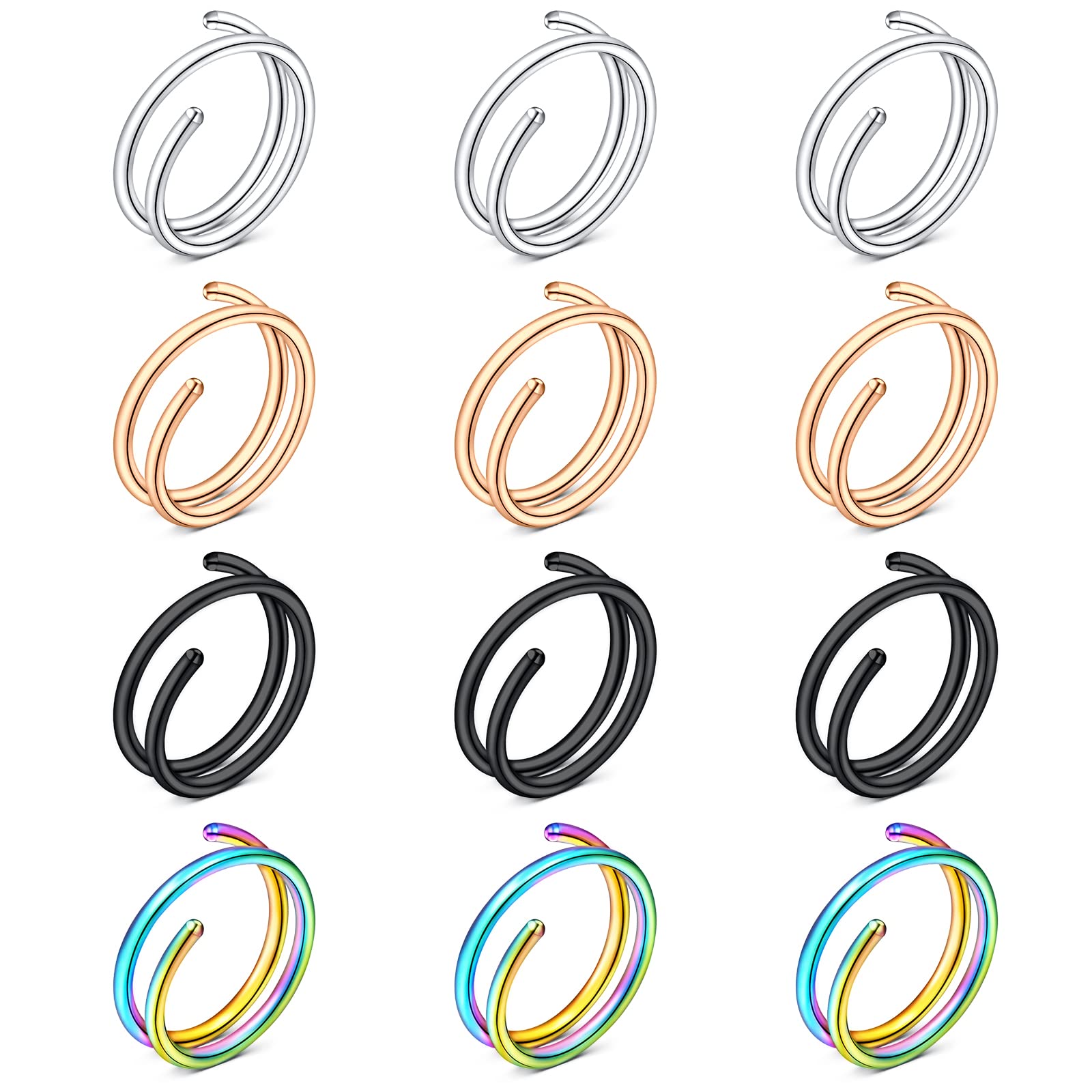 Photo 1 of FECTAS Nose Rings Hoop Double Circle Nose Ring Surgical Steel 20g Gauge 10mm Nostril Piercing Hoops Jewelry 12PCS
