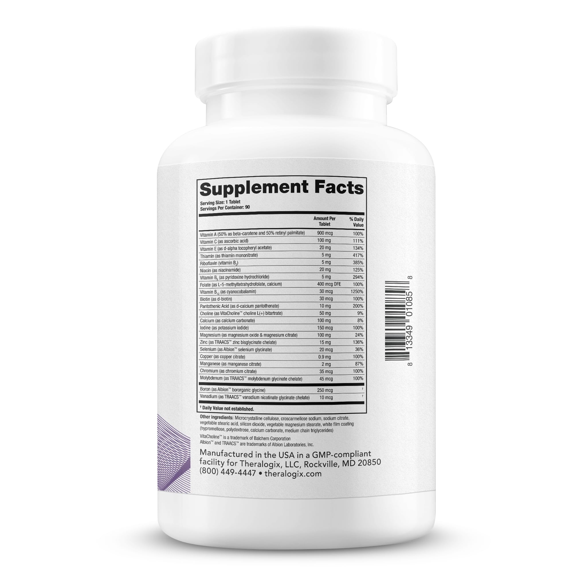 Theralogix Companion Multivitamin & Mineral Supplement - 90-Day Supply - Supplement for Women & Men Without Iron, Vitamin D, or Vitamin K - B Vitamins, Zinc & Magnesium - NSF Certified - 90 Tablets