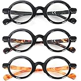MMOWW 3 Pack Retro Round Reading Glasses for Women Men Blue Light Blocking Readers with Spring Hinges