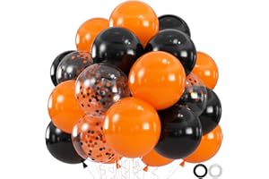 OWPFJG 60pcs Black Orange Balloons, 12 inch Orange and Black Confetti Halloween Party Balloons for Birthday, Class of 2025 Graduation Party Decorations