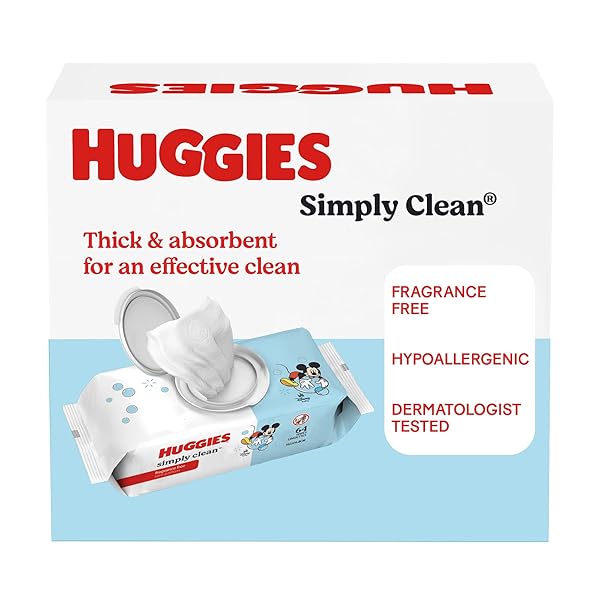 HUGGIES SIMPLY CLEAN UNSCENTED BABY DIAPER WIPES, 1 FLIP-TOP PACK (64 WIPES TOTAL), PACKAGING MAY VARY