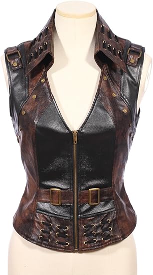 Amazon レディース スチームパンク ファッション レトロ Pu レザー ベスト パンク ゴシック 秋 冬 深いv ネック ハンサム リベット 装飾 ベスト 2xl ベスト 通販