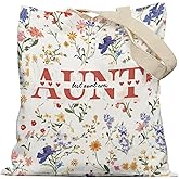 APJYM Aunt Gifts Floral Tote Bag, Mother's Day Birthday Gifts for Aunt from Grandkids Grandsons Granddaughters Canvas Tote Bags for Women, Reusable Grocery Shopping Bag