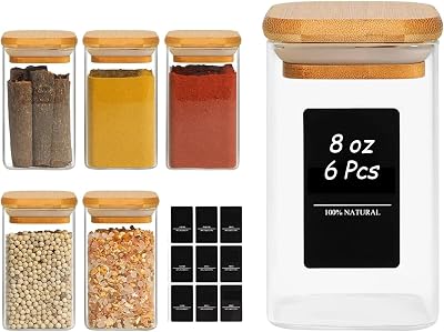 ComSaf 6Pcs 240ml Glass Spice Jars with Lids and Blank Labels