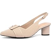 NEWBELLA Women's Knit Ankle Strap Pumps - Pointed Toe Slingback Block Heels, Breathable Office & Party Heels with Chunky Heel for All-Day Comfort