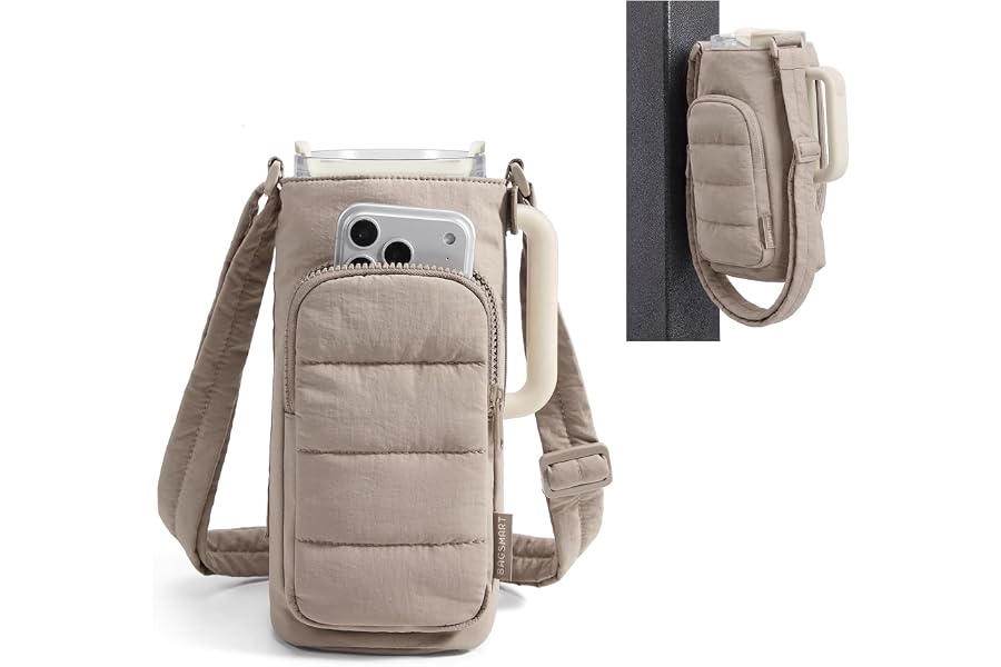 BAGSMART Magnetic Water Bottle Holder with Strap, Gym Accessories for Women | Magnetic or Classic Design, Lightweiht Tumbler Drink Carrier, Quilted Crossbody Purse