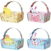 Marrywindix 24pcs Small Easter Baskets Easter Paper Treat Boxe Cute Bunny Paper Baskets with Handles for Egg Hunt Game School Classrooms Party Favors Decoration