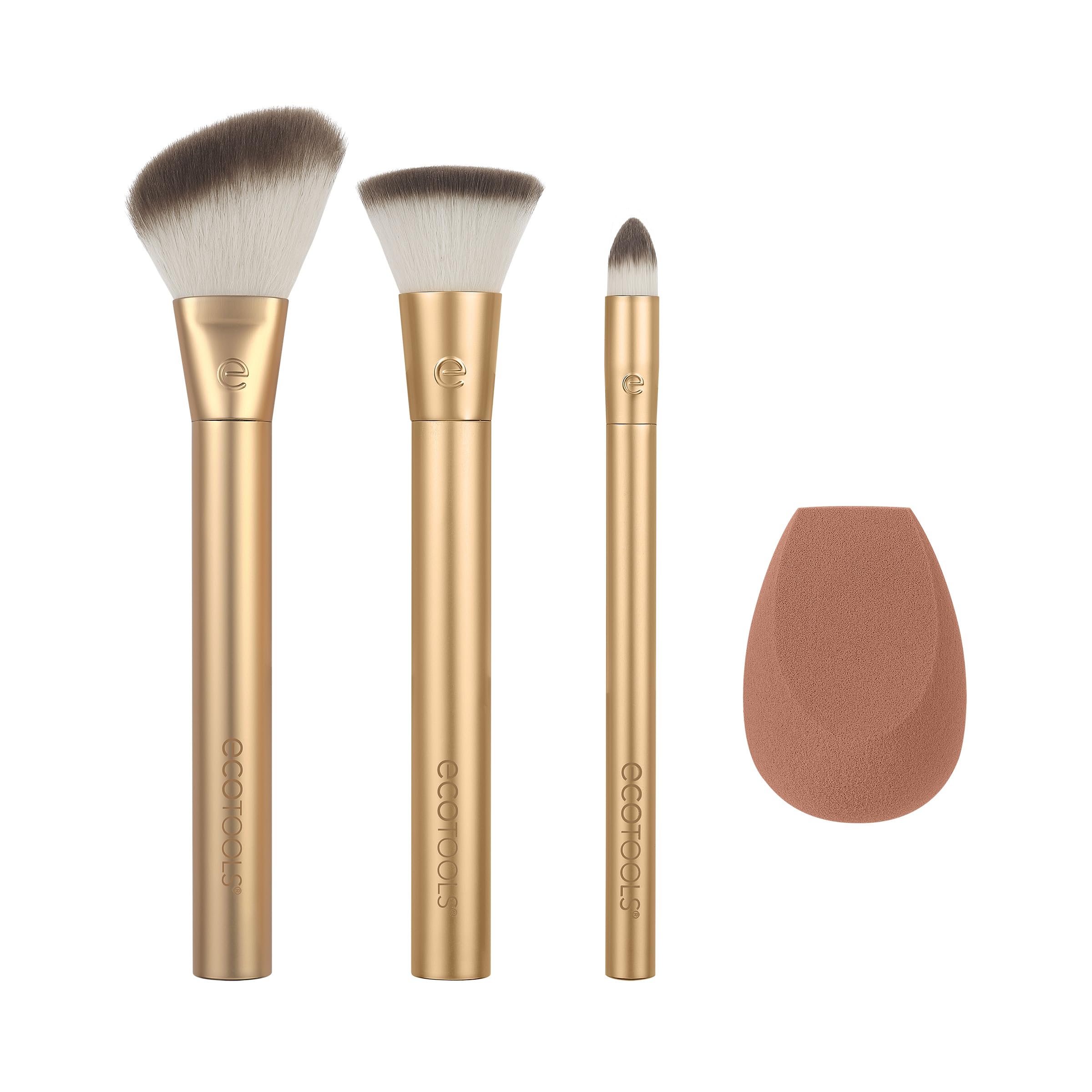 EcoTools Precious Metals Face Blend & Sculpt Set, Makeup Brush Kit, Foundation Brush, Eco-Friendly & Vegan Makeup Brush Kit, Recycled Aluminum, 4 Piece Set
