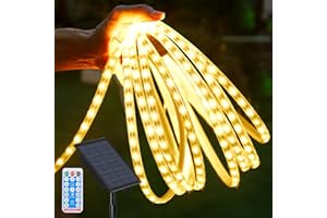 Thumok 32.8FT 600LED Solar LED Strip Lights Outdoor, Outdoor String Lights Waterproof, 8 Modes Solar Rope Lights with Remote for Step, Stair, Deck, Fence, Patio,Yard Decor(Warm White)