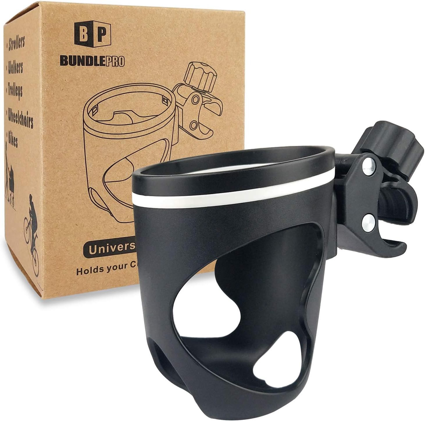 Stroller Drink Holder, Universal Cup Holders for Bikes, Trolleys or Walkers, Fits Most Cups