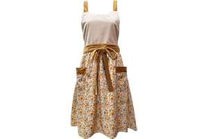 Uaussi Pinafore Apron Dress for Women Adjustable Floral Work Aprons for Kitchen Cooking Baking Gardening with Pockets