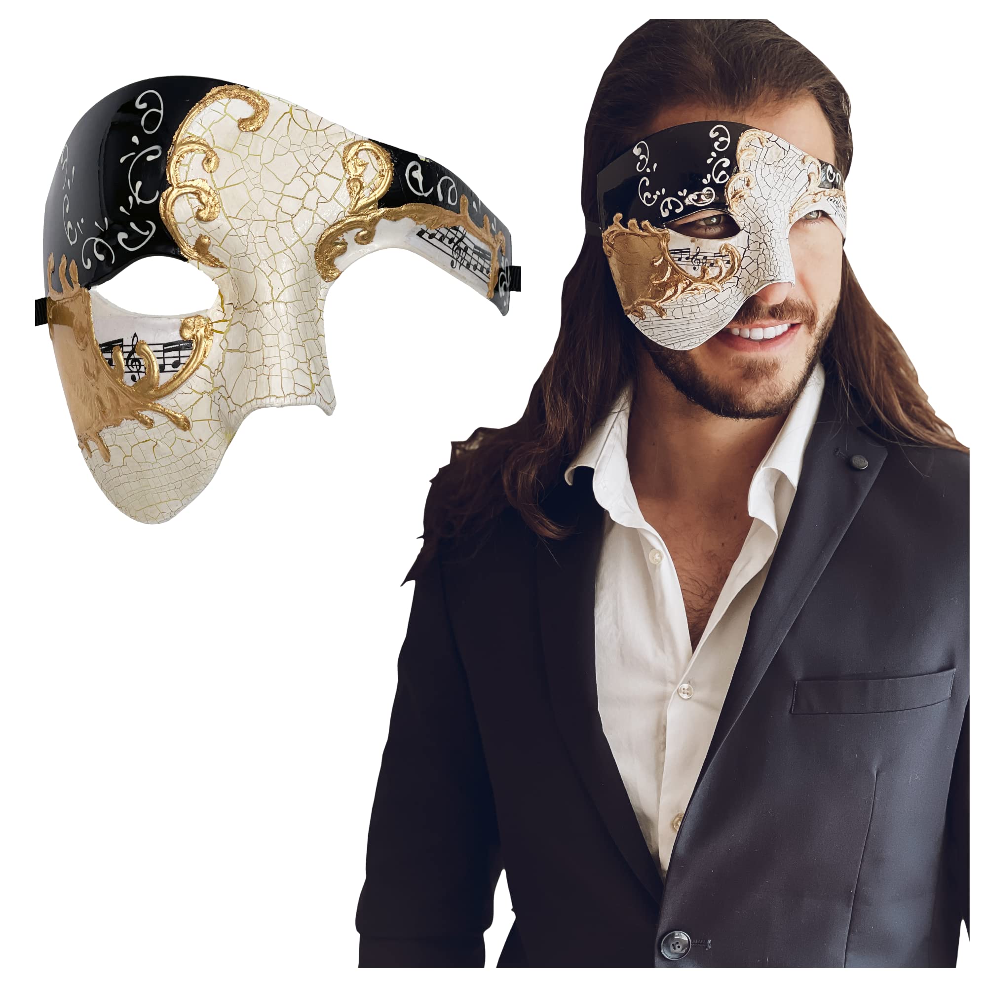 Luxury Mask Half Face Mask Masquerade Phantom Of The Opera One Size Black/Gold