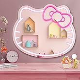 Cute Cat Neon Sign 16x14in Anime Cute Cat Neon Light up Mirror Kawaii Neon Sign Room Decor for Girl's Room Bedroom Birthday Halloween