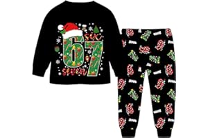 Kids Boys Girls Christmas 67 Meme Clothing Set Black Long Sleeve T-Shirt & Pants with Number 67 Design Holiday Theme Outifts