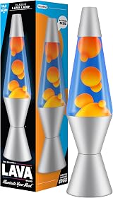 Lava Lamp 2117 Orange Wax Blue Liquid Silver Base Cap 14.5in