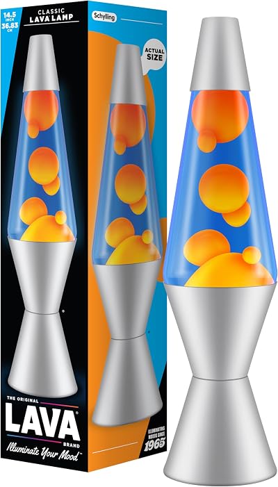 Lava Lamp 2117 Orange Wax Blue Liquid Silver Base Cap 14.5in