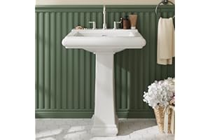 GAOMON Bathroom Pedestal Sinks,Rectangular Pedestal Sink 26" W X 20" D Modern White Ceramic Bathroom Sink With Overflow and 3 Pre-Drilled Holes - Fits 8-Inch Faucets