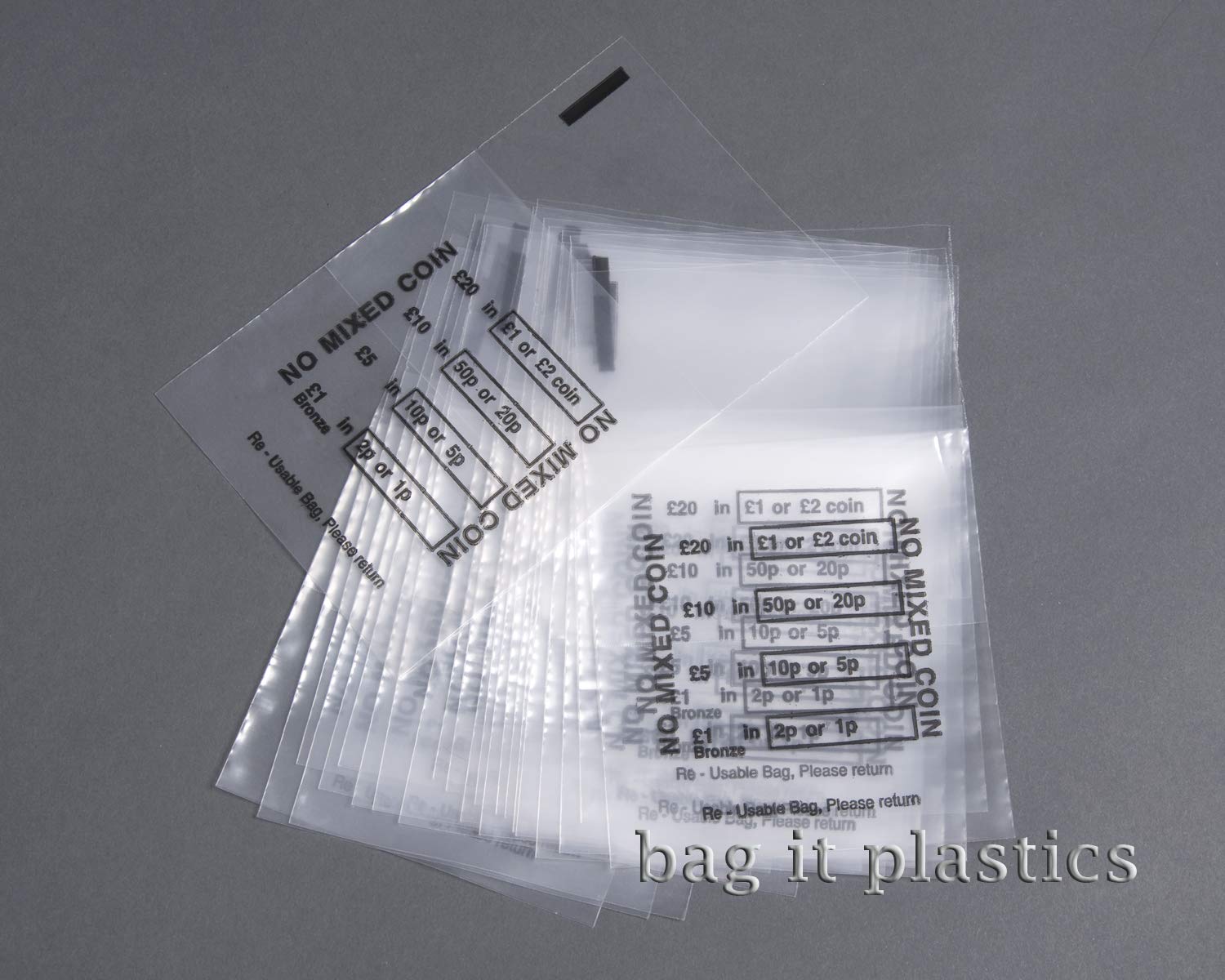 bag it Plastics No Mixed Coin Plastic Money / Bank Bags Pack of 50