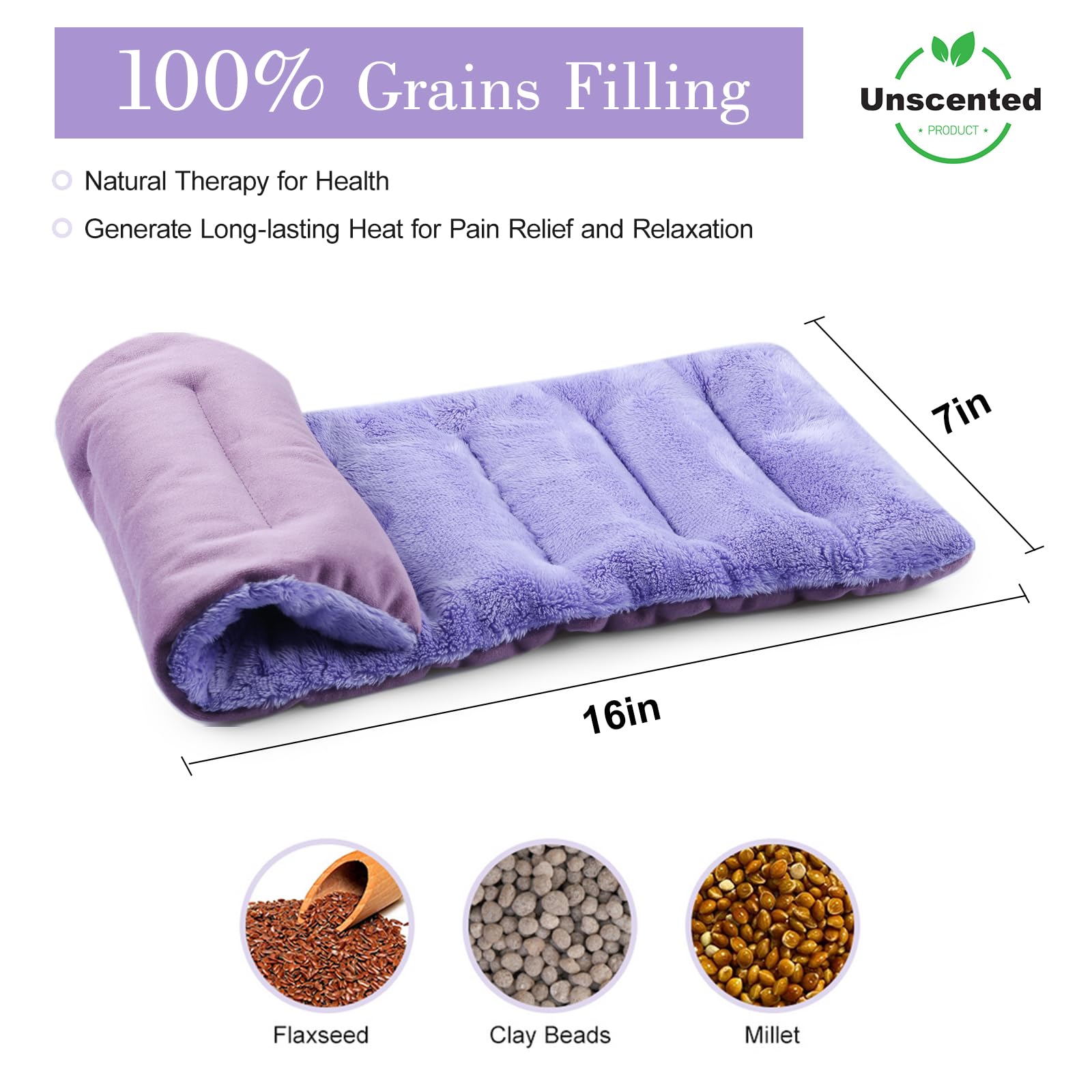 SuzziPad Microwave Heating Pad for Discomfort Reducing, 7x16 Microwavable Heated Pads, Muscle Ache, Soothing Fatigue for Neck and Shoulder, Bean Bag Moist Heat Pack, Warm Compress, 1.74lb, Purple