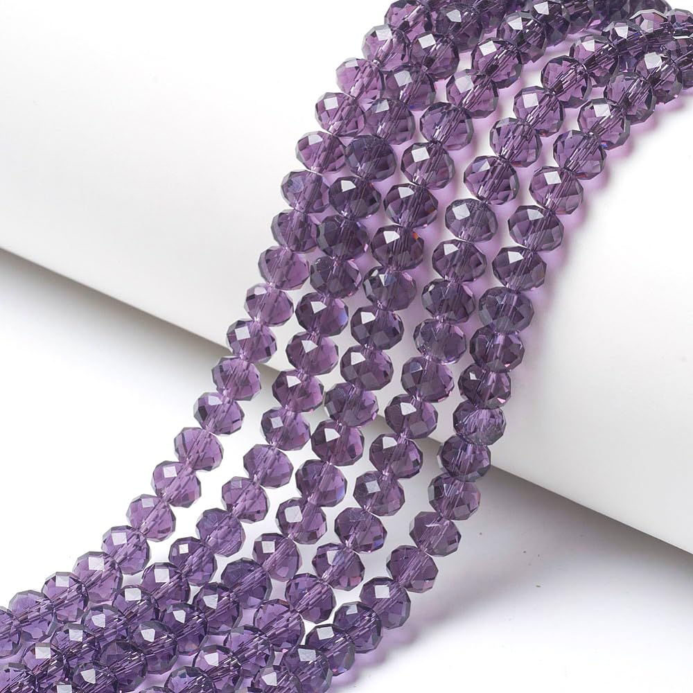 Pack of 65 Czech Bohemian Crystal Beads, 8 x 6 mm, Czech Beads, CZ Glass Faceted Rondelle Beads (Purple)
