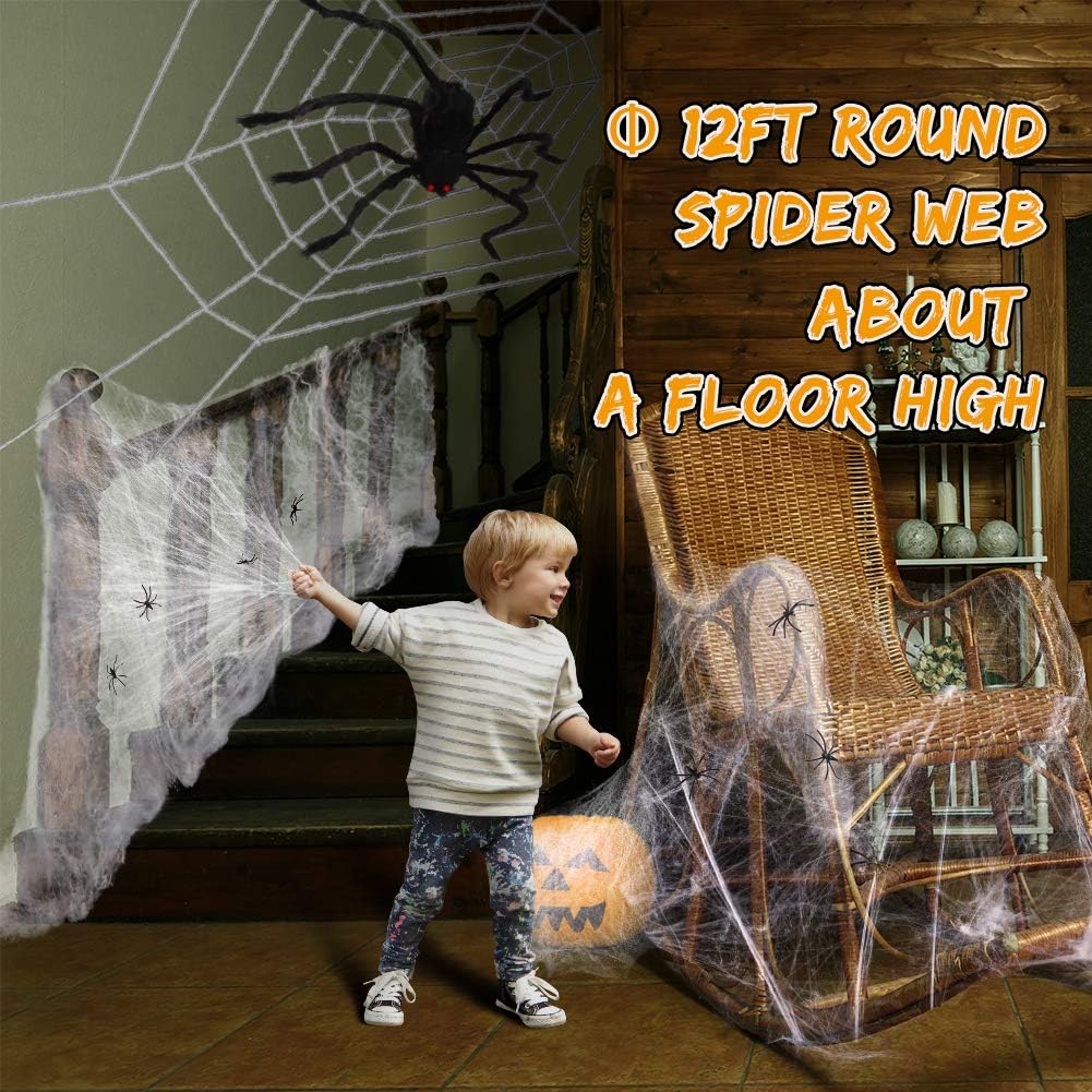 Outdoor Halloween Decorations Including 12ft Spider Webs, 4pcs 49in Mega Giant Spiders, Ultra-stretch Cobwebs, Most Valuable Halloween Spider Decorations Outdoor Indoor Giant Spider Webs Decoration : Garden & Outdoor