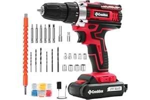 Creddux Cordless Drill Set 21v Power Drill Cordless With Battery & Charger, 84pcs Accessories Electric Drills Variable Speed, 3/8" Keyless Chuck, Built-In Level and 2 Driver Red kit