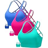 RUNNING GIRL Sports Bras for Women Pack Criss Cross Back Sexy Strappy Sports Bra Seamless Padded Yoga Bra with Removable Cups