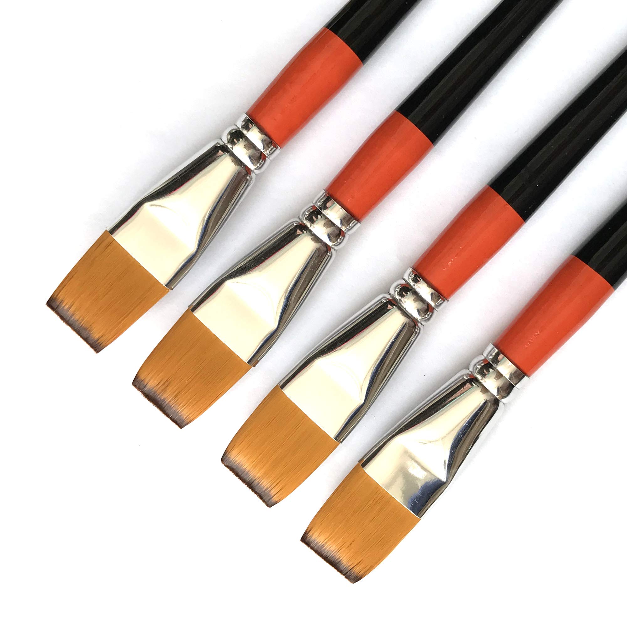 One Inch Flat Paint Brush, Pack of 4, Premium Quality Synthetic Hair for Acrylic Watercolour Oil Gouache Painting by Students, Professionals and Artists