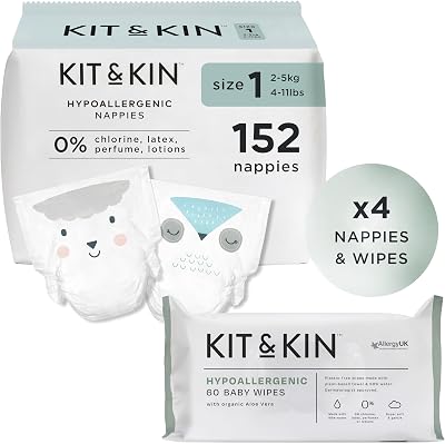 Kit & Kin Size 1 Newborn Starter Pack Nappies and Wipes 152 nappies