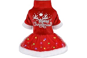 Sebaoyu Dog Christmas Outfits Sweater Dress, LED Light Xmas Winter Clothes Sweater for Small Dogs Girl Costumes,Cat Clothing Pet Apparel (Small)