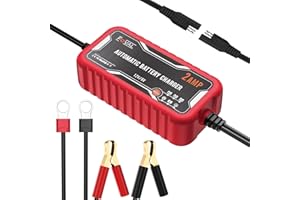FOVAL 2-Amp Automatic Battery Charger, 6V and 12V Smart Car Battery Charger Maintainer, Trickle Charger and Battery Desulfator for Motorcycle, ATV, Boat, Lawn Mower Lead Acid Batteries
