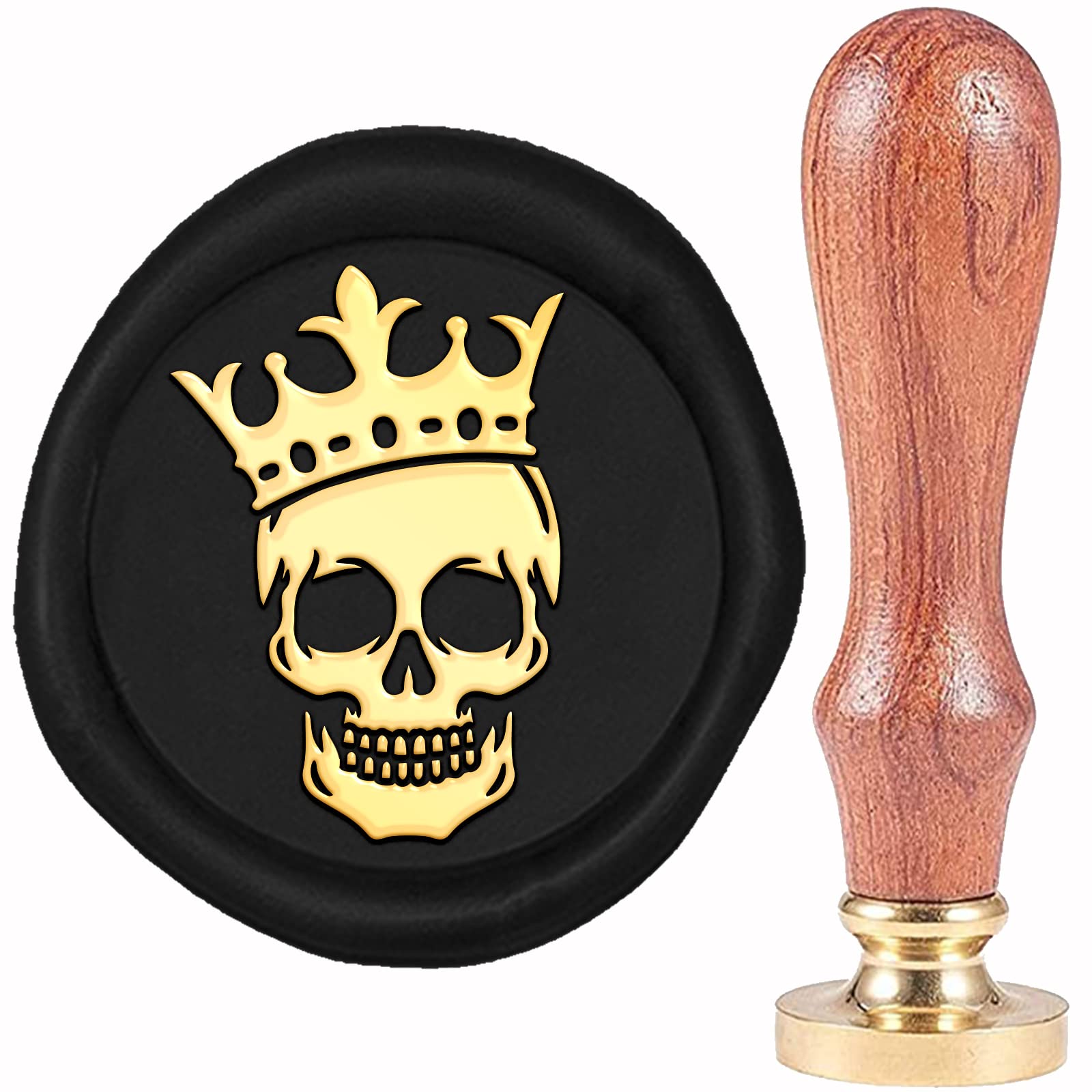 CRASPIRE Crown Wax Seal Stamp Skull Sealing Wax Stamps 30mm Retro Vintage Removable Brass Stamp Head with Wood Handle for Wedding Invitations Halloween Christmas Thanksgiving Gift Packing