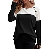 Zeagoo Women Waffle Knit Shirts Long Sleeve Colorblock Tee Button Detail Tunics