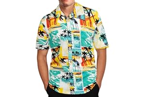 DGOOPD Mens Hawaiian Shirt Short Sleeve Tropical Shirts Button Down Holiday Casual Regular Fit T Shirt Leaf Print Shirt