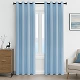 MRTREES Blackout Curtains 66x90 Sky Blue Eyelet Thermal 2 Panels Bedroom