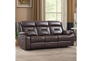 EBELLO Faux Leather Manual Reclining Sofa, 3 Seat Recliner Sofa Chair, Couch Furniture for Living Room, Furniture, Meeting Room, Dark Brown (3 Seat Sofa)