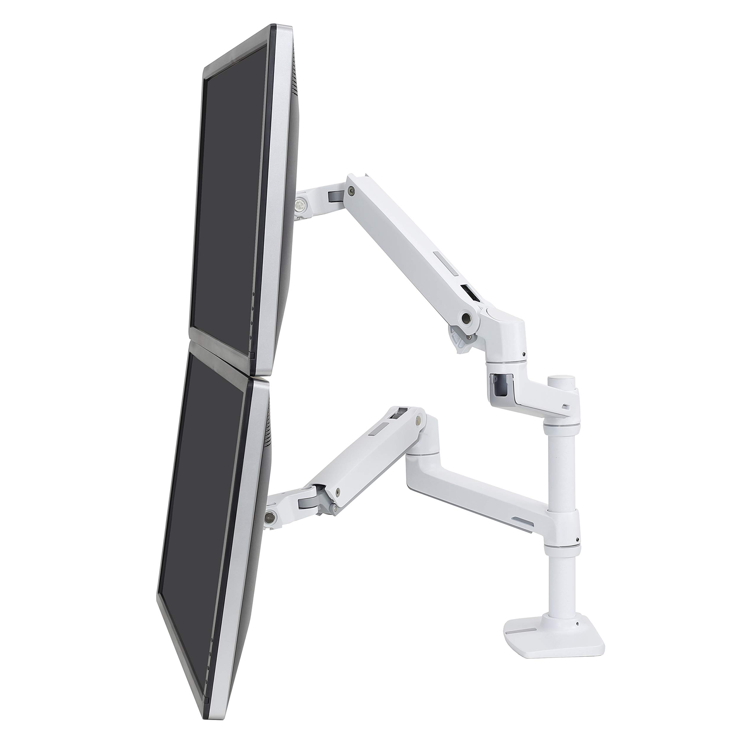 Ergotron Lx Dual Stacking Arm - Kit De Montage (Fixation Par Pince Pour Bureau, Poteau, 2 Bras Articulés, 2 Supports D'Extension) Pour 2 Écrans LCD - Aluminium, Acier Durable - Blanc - Taille D'Écran