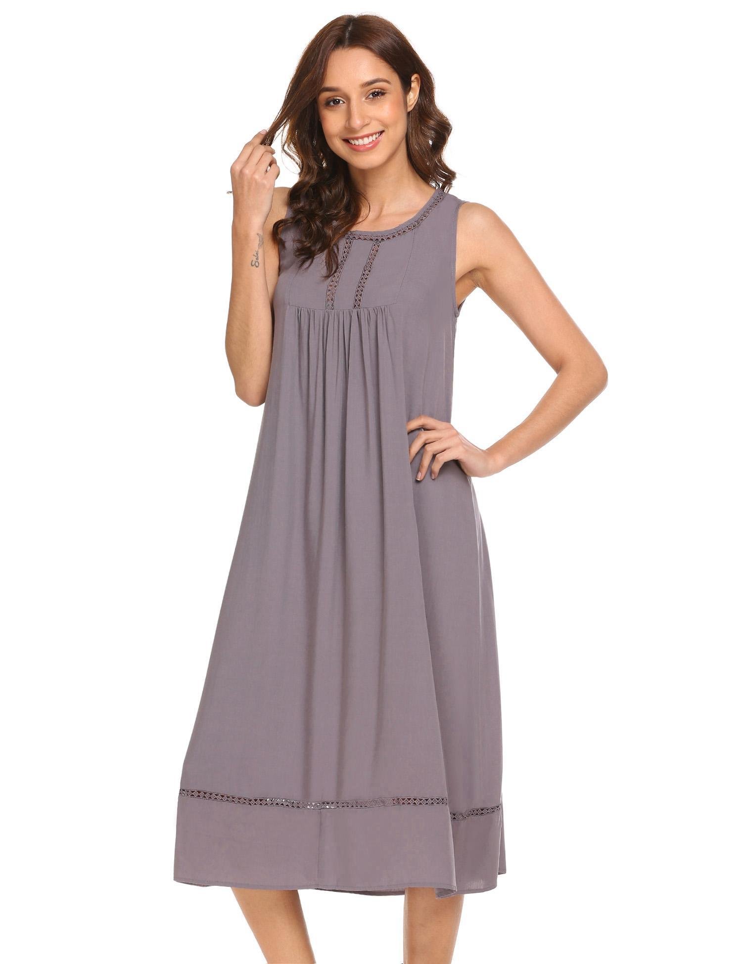 Ekouaer Ekoauer Womens Anna Cotton Nightgown, Sleeveless Victorian Sleepwear