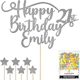 Cakeshop Personalised Happy Birthday Glitter Cake Topper Dark Silver