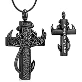 shajwo Cross Urn Necklace for Human Ashes for Women Men Fish Hook Antler Deer Cremation Jewelry Memorial Ashes Keepsake Pendant