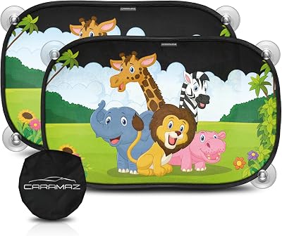 CARAMAZ Car Window Shades for Baby 48x30 cm Safari Pack of 2 with Suction Cups